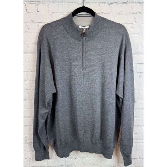 PETER MILLAR mens gray merino wool silk 1/3 zip knit sweater pullover size XXL - Picture 1 of 12